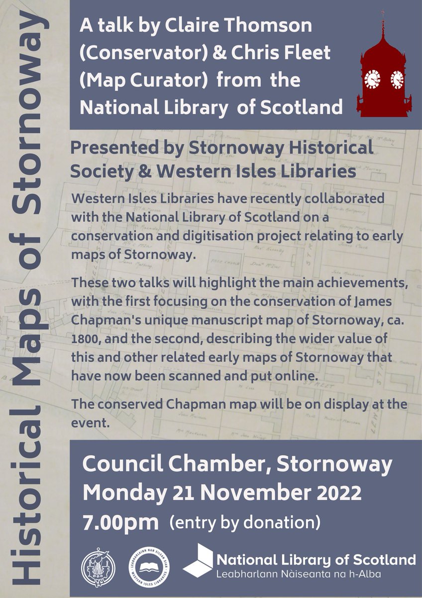 EileanSiar Libraries (@wilibraries) on Twitter photo So looking forward to this talk by <a href="/natlibscot/">National Library of Scotland</a> staff on Stornoway maps.
‼️Monday 21 November, 7pm‼️
<a href="/cne_siar/">Comhairle nan Eilean</a> #StornowayHistoricalSociety So looking forward to this talk by <a href="/natlibscot/">National Library of Scotland</a> staff on Stornoway maps.
‼️Monday 21 November, 7pm‼️
<a href="/cne_siar/">Comhairle nan Eilean</a> #StornowayHistoricalSociety