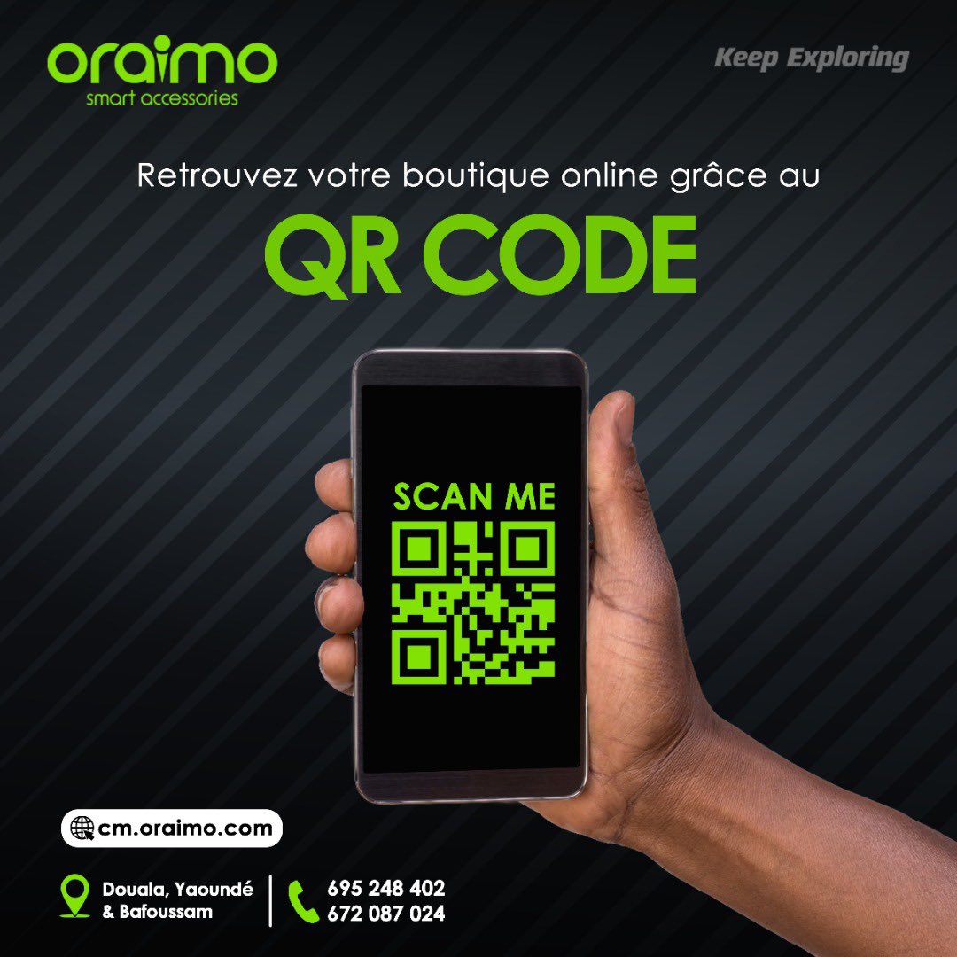 oraimocmr's tweet photo. 💚🤍oraimo Team💚🤍

Nous sommes disponibles pour vous.
Effectuer dorénavant vos achats via le code QR de notre centre commercial en ligne.

https://t.co/KSj6G5G8pk

Keep Exploring https://t.co/ss2opte8R1
