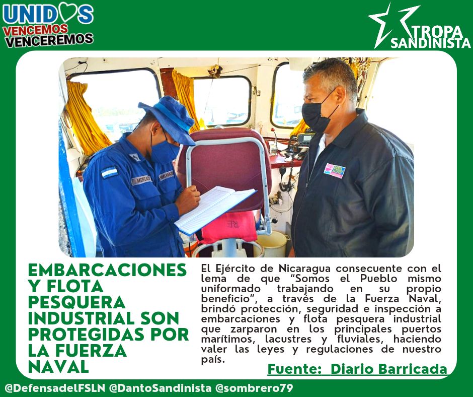 Fuerza Naval del Ejército de #Nicaragua protegen las embarcaciones y flota pesquera
#UnidosVencemosVenceremos
