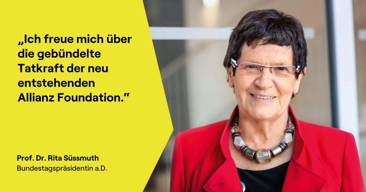 allianzfdn's tweet photo. Prof. Dr. Rita Süssmuth, ehemalige Präsidentin des Deutsche Bundestags, gratuliert der neuen Allianz Foundation zum Start.
Mehr zur neuen Allianz Foundation auf: https://t.co/5U41WpMdBy
#ForEmpoweredPeople #ForOpenSocieties #ForALivingPlanet #ForGenerations https://t.co/K1qnWjjkrb