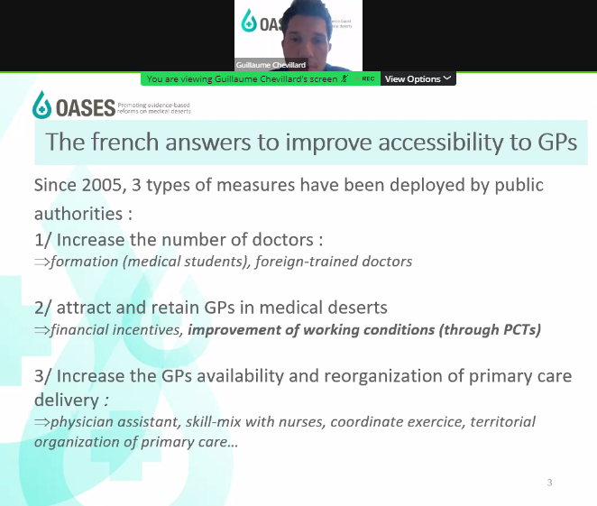 INHWE_Network's tweet photo. The next session of today's @oases_project webinar looks into "How to measure medical deserts" with Guillaume Chevillard @Gwilum_ of @irdes 🇫🇷 #OASES_Project #OASESProject @Agenas_Salute @EHESP Further info https://t.co/Maedpmj09d @semmelweishu @EszterKovacsHWF @MartaSziklai https://t.co/XKLrp1tvHH