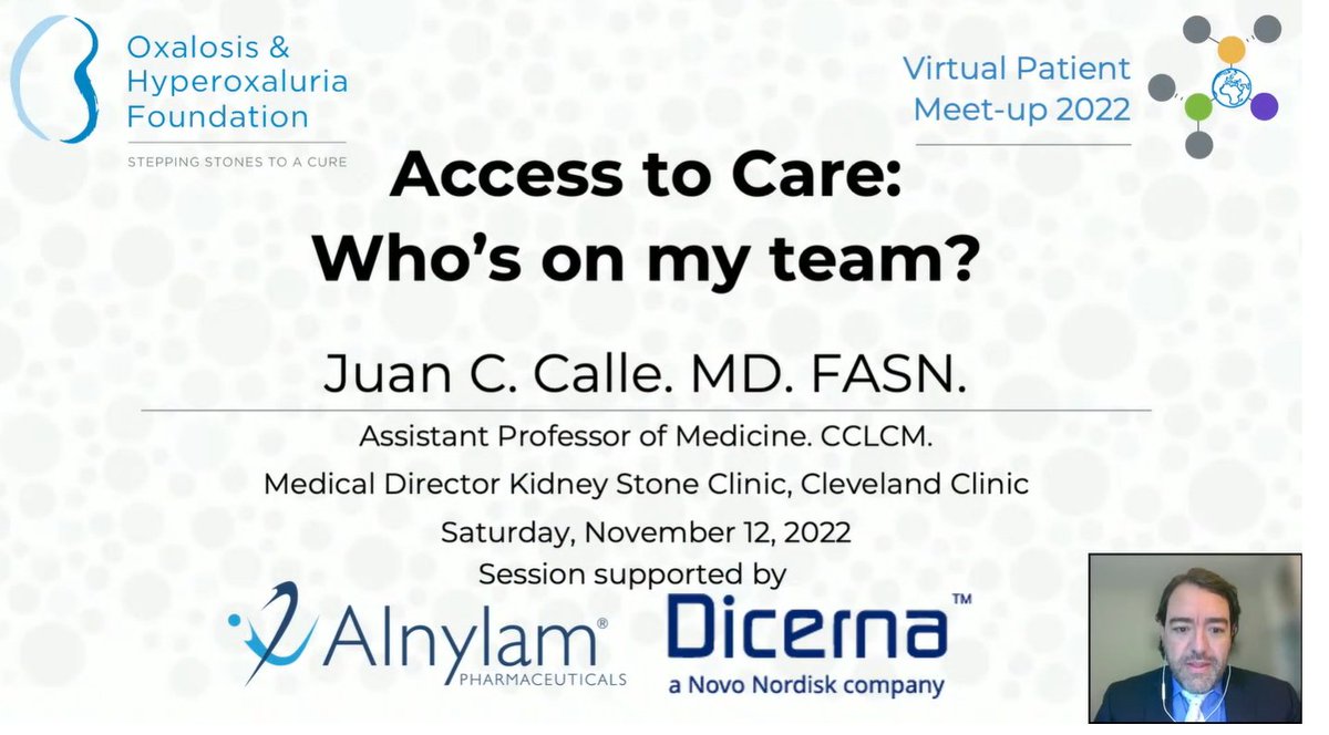Dr. Juan Calle, MD recently participated in the Oxalosis & Hyperoxaluria Foundations Virtual Patient Meet-up to discuss 'Access to Care | Who's on My Team.' Watch the recording ➡️youtu.be/QGYcbVJ9SxY @OHFTweet