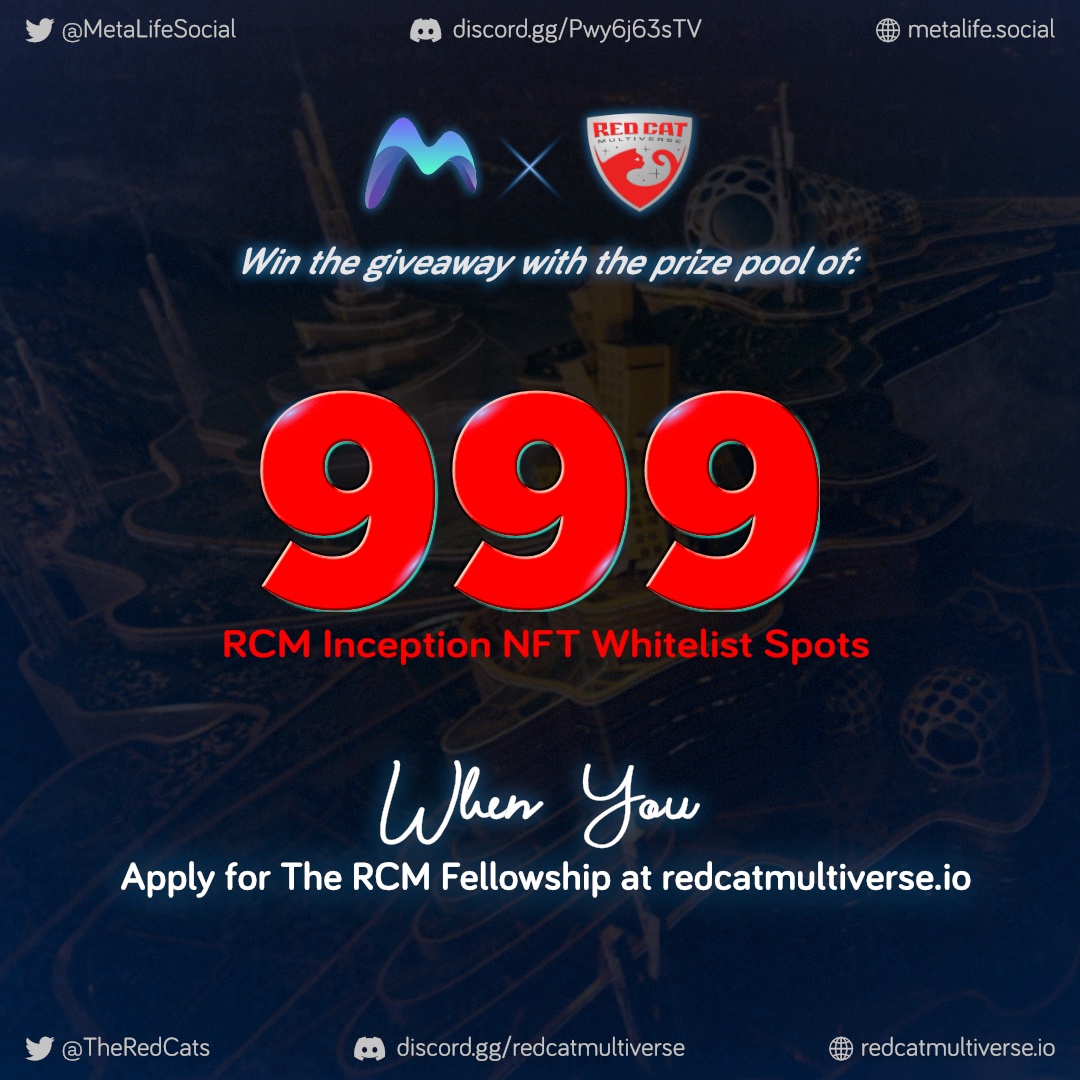 Mesh_Box's tweet image. We are glad to announce Meshbox &amp;amp; @TheRedCats Multiverse Joint Giveaway:
🥇Grand Prize -Top 1-100 entries👉 1 whitelist each
🥈2nd place-Random 899 Participants👉 1 whitelist each

gleam.io/b1bJe/g27-mesh…

#Giveaways #MeshBox #Redcat #whitelist #multiverse