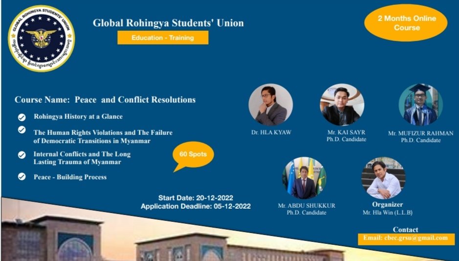 Central Bureau of Education &amp; Capacity Building (CBEC) of GRSU started its course series second course " Peace and Conflict Resolutions". Registration is now open today. 
Please kindly use the form below to register the course. 
docs.google.com/forms/d/e/1FAI…