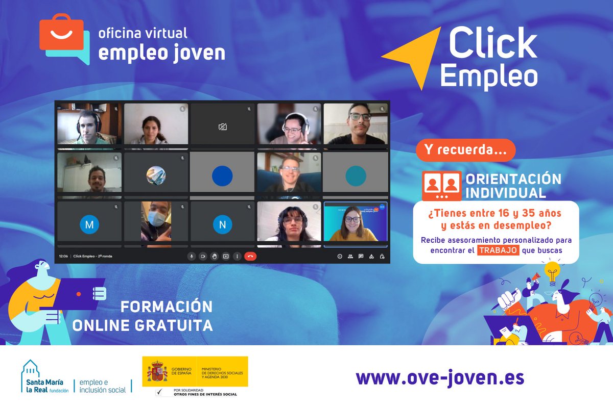 AreaEmpleoFSMLR's tweet photo. 💻 Arranca 2ª edición de 🖱️ #ClickEmpleo de la Oficina Virtual de Empleo Joven 🟧 #OVEJOVEN 🟪 Una actividad grupal #online y #gratuita en la que #jóvenes en #desempleo actualizan sus #competenciasdigitales para buscar #trabajo 👌 ¡Pronto, nueva edición! https://t.co/5eT4YWKGms https://t.co/GuAKnm5ZFJ