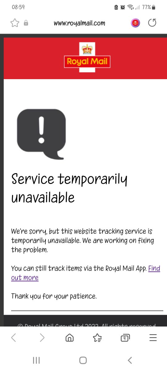 _Lyndsay's tweet photo. @RoyalMailHelp For days now this is what Ive been getting. I cant even use the app because that is being temperamental and I also dont have a tracking #, only a link from the text 🙄 https://t.co/tA9WFVnNoY