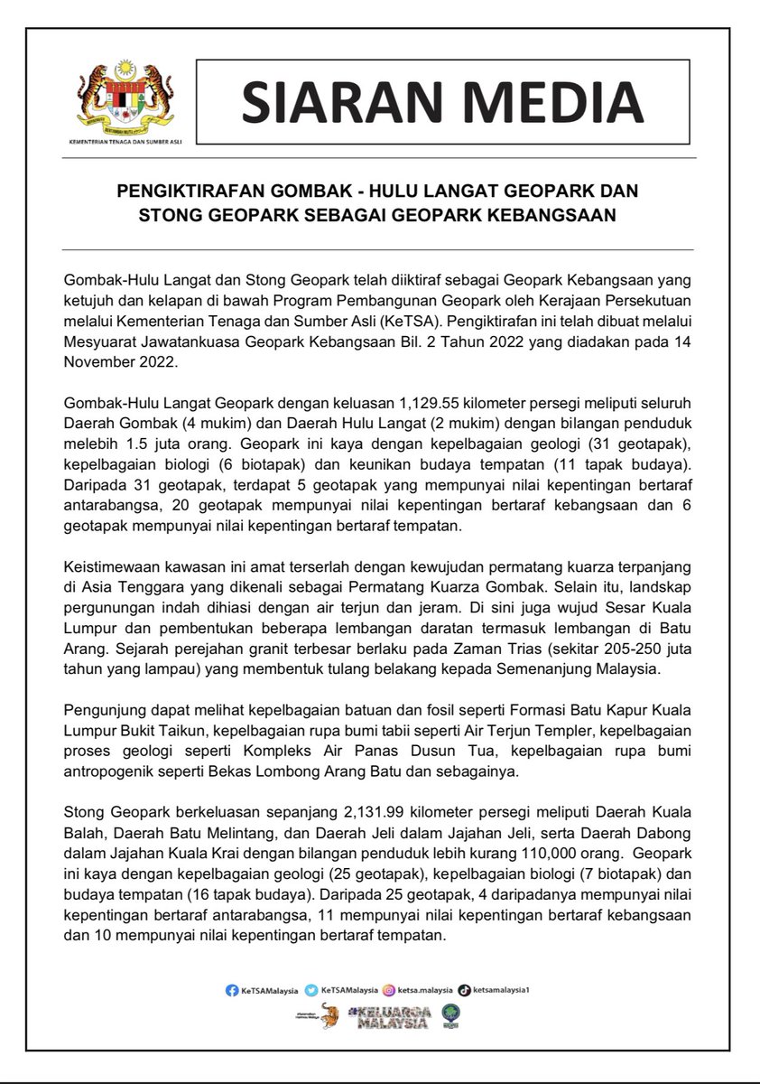 nresmalaysia's tweet photo. [SIARAN MEDIA]

𝐏𝐄𝐍𝐆𝐈𝐊𝐓𝐈𝐑𝐀𝐅𝐀𝐍 𝐆𝐎𝐌𝐁𝐀𝐊 - 𝐇𝐔𝐋𝐔 𝐋𝐀𝐍𝐆𝐀𝐓 𝐆𝐄𝐎𝐏𝐀𝐑𝐊 𝐃𝐀𝐍 𝐒𝐓𝐎𝐍𝐆 𝐆𝐄𝐎𝐏𝐀𝐑𝐊 𝐒𝐄𝐁𝐀𝐆𝐀𝐈 𝐆𝐄𝐎𝐏𝐀𝐑𝐊 𝐊𝐄𝐁𝐀𝐍𝐆𝐒𝐀𝐀𝐍

#KeTSA 
#KeluargaMalaysia https://t.co/yrhHZHvWYZ
