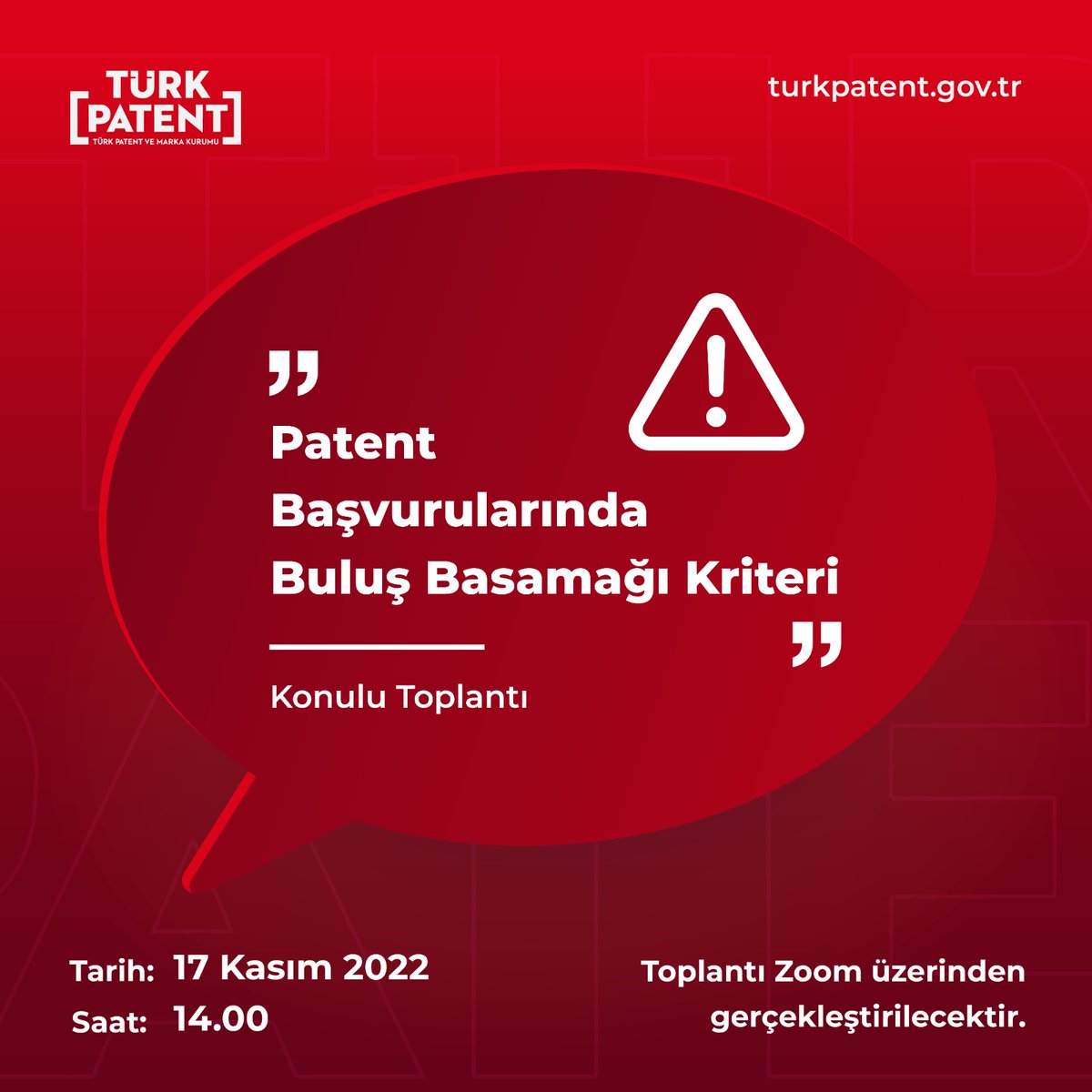 TURKPATENT's tweet photo. “Patent Başvurularında Buluş Basamağı Kriteri” Konulu Toplantı

🗓️17 Kasım
🕑14.00
📍Zoom

📌Toplantıda değinilmesi istenilen konular 16 Kasım saat 17.30’a kadar medya@turkpatent.gov.tr adresine iletilebilir.

Kayıt👉🏽 https://t.co/uVdUzxOk5u

Duyuru 🔗 https://t.co/FwLPDt2EVg https://t.co/dKOcK9WqyJ