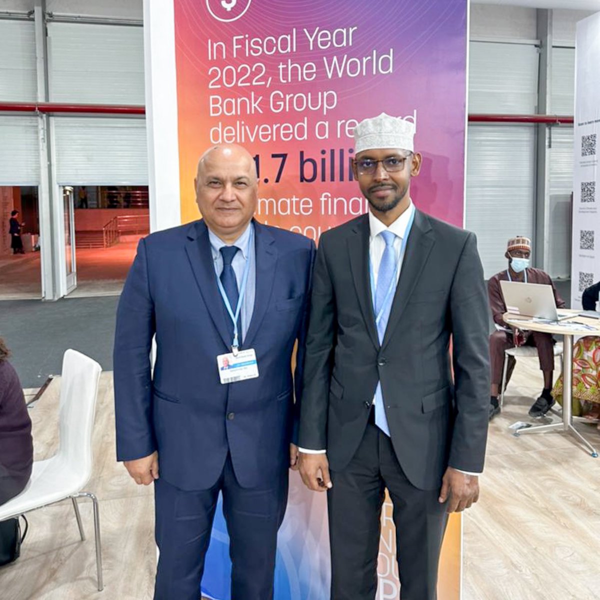 H.E Minister <a href="/JamaTaqalAbbas/">Jama Taqal Abbas</a> met with Saroj Kumar, the <a href="/WorldBank/">WorldBank</a> Global Director on Water Practice @COP27, they have discussed ongoing WB support in Somalia on water.
