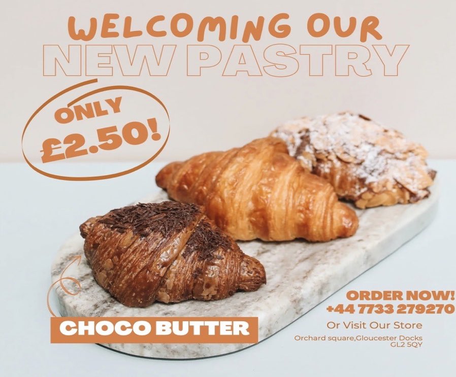 GbakesM's tweet photo. We here at MGBakes are always looking at ways to improve.
That’s why we are introducing our new Choco-Butter croissant. https://t.co/LZJpkVna2g