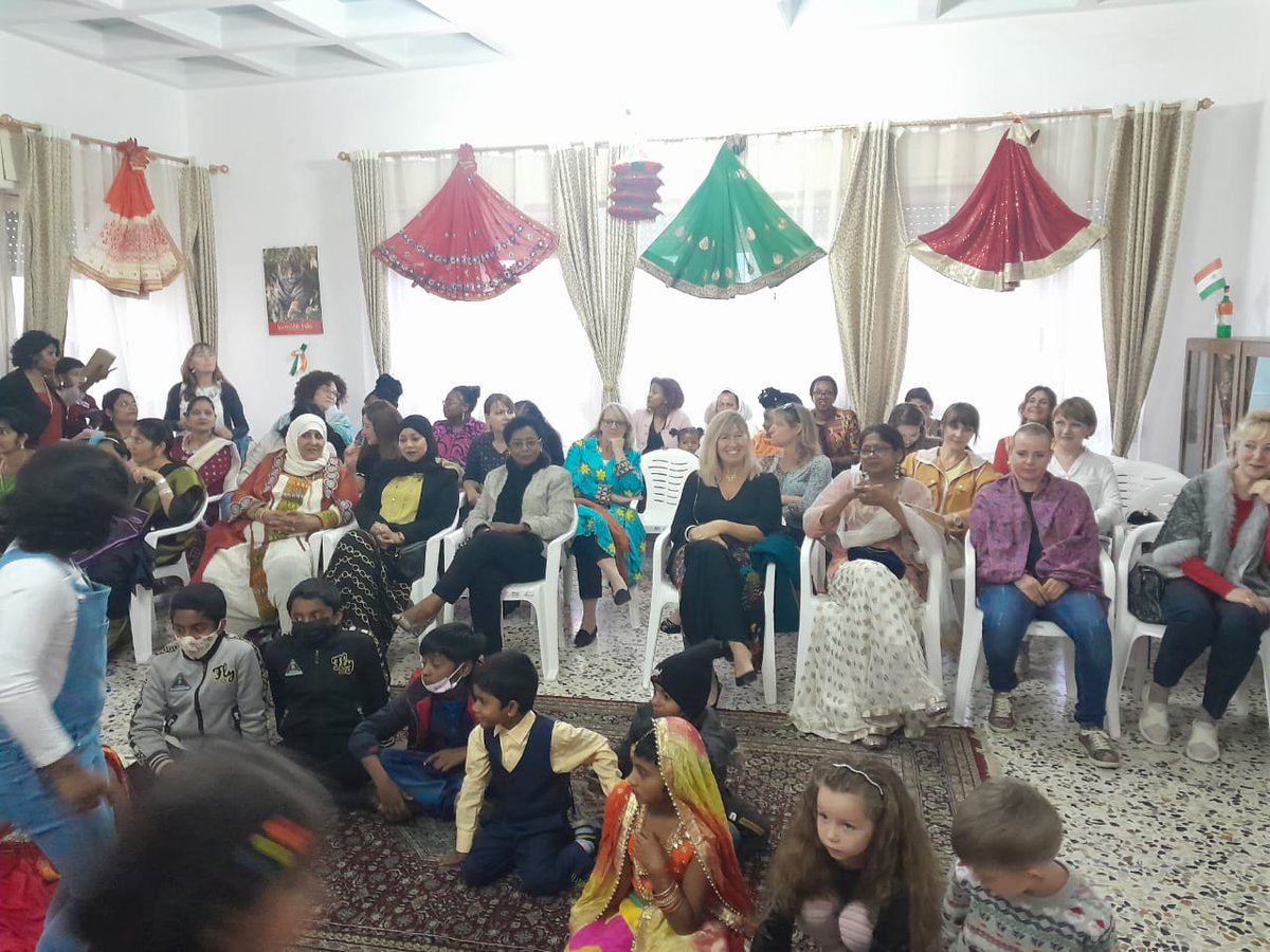 Indian Women's Association organised a Bollywood &amp; Dandia Night at the Embassy showcasing rich Indian dance and music by Indian ladies and children. Handicrafts and jewellery were also displayed. Mrs Raman Chand, Spouse of Ambassador addressed the audience. #AzadiKaAmritMahotsav