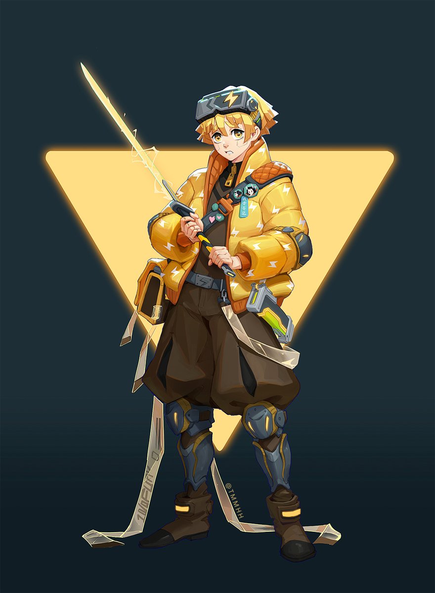 1boy male focus weapon sword blonde hair holding solo  illustration images
