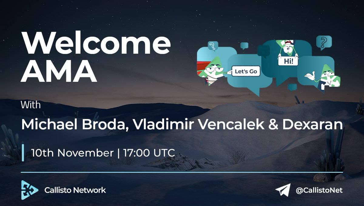 📋 Welcome #AMA Recap 

On November 10, 2022, the #CallistoNetwork team met with the community and discussed the following:

⛏ 100,000 tx/s on #ProofofWork
⚽️ #eSports
🔥 #Gateio Listing
👥 #Crypto-tribalism
And more!

Here is the recap! 
▶️ clo.click/WelcomeAMA-Rec…