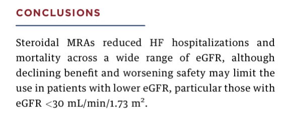 GiuseppeGalati_'s tweet photo. Another proof of efficacy &amp; safety of #MRA across the spectrum of renal function.
Probably the most overlooked class of drug among the 4 pillars in #HFrEF
Looking forward to #FINHEARTS #SPIRIT &amp; #SPIRRIT for proof for of benefit in #HFmrEF &amp; #HFpEF
@ACCinTouch 
@AndrewJSauer https://t.co/DCS0kaBILw