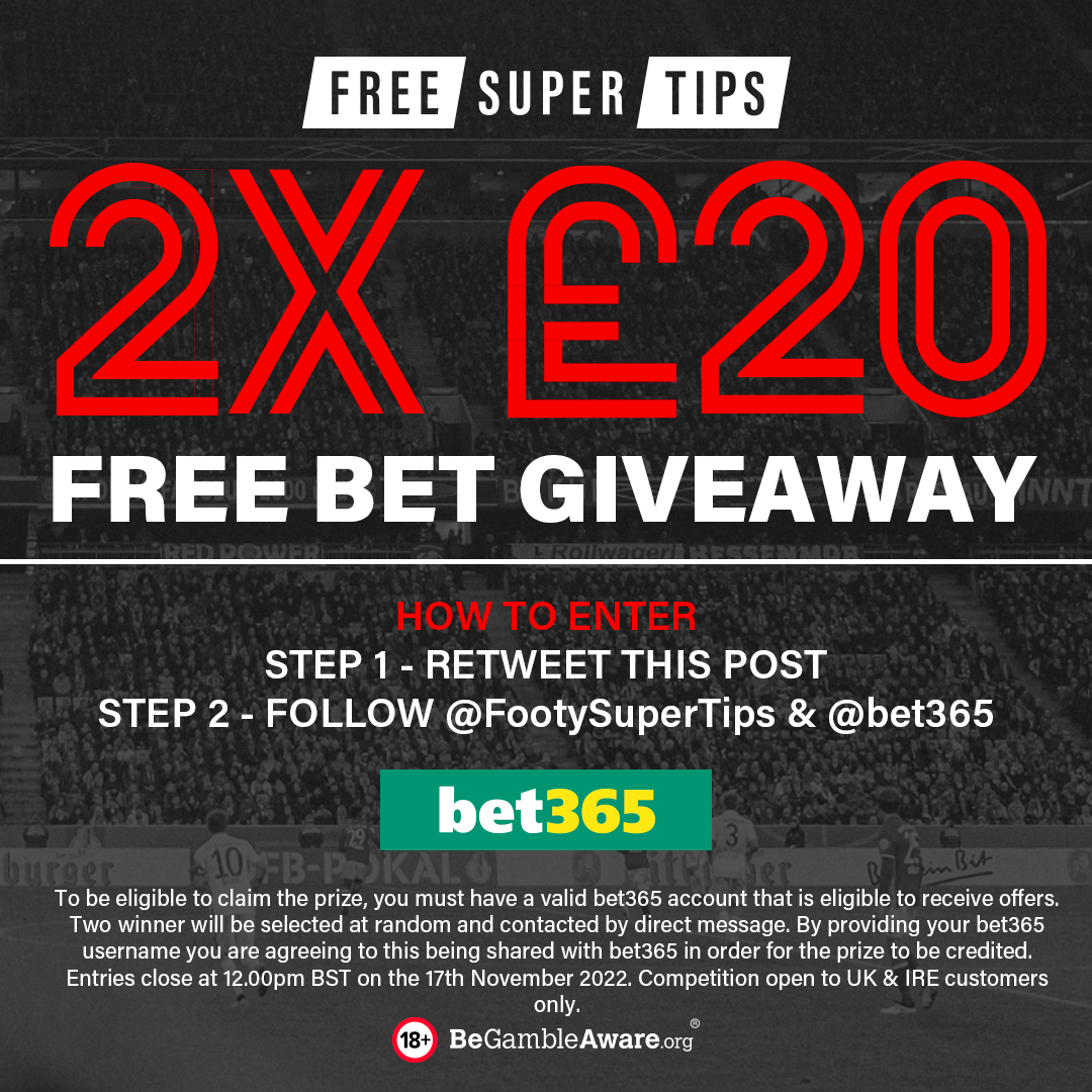 FootySuperTips's tweet photo. 💷 2️⃣x £20 FREE BET GIVEAWAY! 💷 

🟢 Thanks to @bet365, we're back with TWO more chances at winning a £20 free bet!

For your chance to win:
🔁 Retweet
🙌 Follow @FootySuperTips &amp; @bet365 

Good luck! 🤞 #Ad https://t.co/joeKuTR8OL