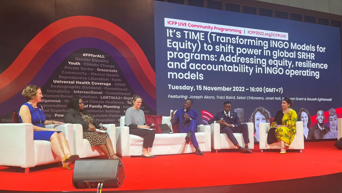 ⏰ It’s TIME (Transforming INGO Models for Equity) to shift power in global #SRHR programs!

Hear from our experts - <a href="/sewedo_akoro/">Joseph S. Akoro</a>, @TraciLBaird, <a href="/Janet_Holt8/">Janet Holt</a>, Sekai P. Chikowero, <a href="/InnocentGrant/">Innocent Grant</a> &amp; <a href="/Rouzeh/">Rouzeh Eghtessadi (She/Her)</a>: bit.ly/3g0P5Y9

#ICFP2022
#PowerofFP
#FPforALL