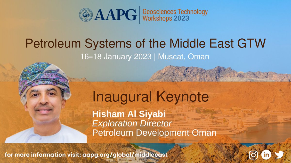 We are honored to have Mr. Hisham Al Siyabi, Exploration Director at PDO, confirmed as our inaugural keynote speaker for the Petroleum Systems of the Middle East GTW. Look out for exciting new speaker confirmations to be announced soon!

👉To register: bit.ly/3TCwbEy