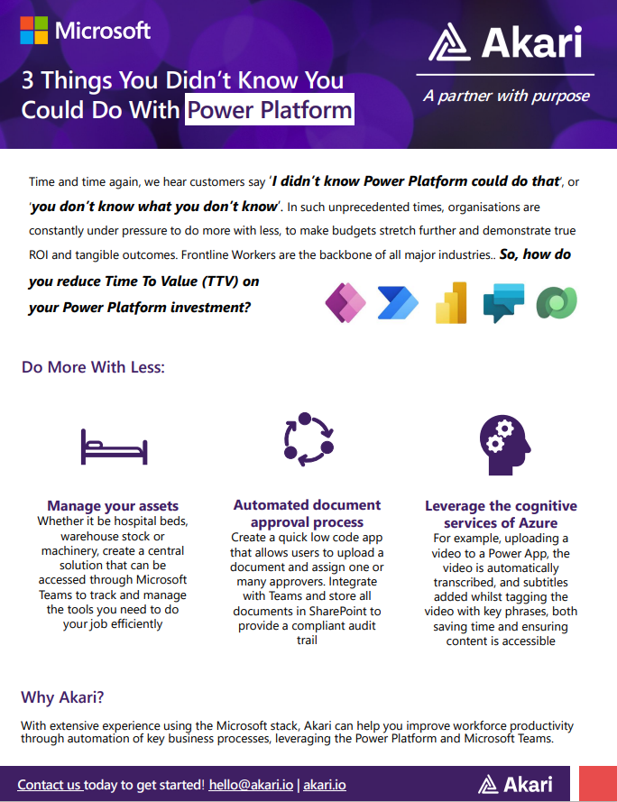 'You don’t know what you don’t know'

We've worked with many organisations this year alone to leverage Teams and Power Platform to design and build innovative solutions - to do more with less, and maximise their investments 

Get in touch to find out more:
hubs.li/Q01shgn_0