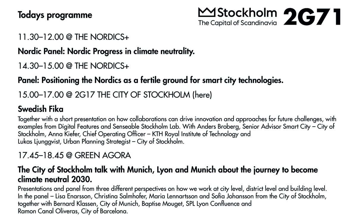 We're at #scewc22 #smartcityexpo22 and the Nordic Pavillion during November 15-16. Stockholm will join other Nordic Cities to talk about the Nordic progress in climate neutrality and more. 
<a href="/Stockholmsstad/">Stockholms stad</a> 
smartcityexpo.com