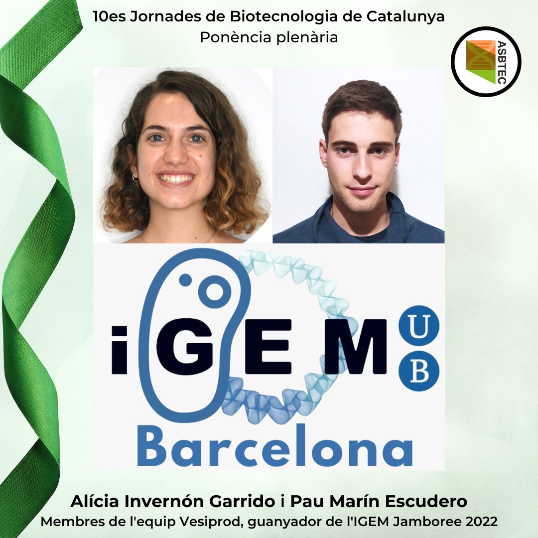 asbtec's tweet image. #JBC10

Una de les ponències plenàries de les Jornades ens la faran l&apos;Alícia Invernón Garrido i en Pau Marín Escudero, integrants de l&apos;equip #Vesiprod de l&apos;@igemubarcelona, medalla d&apos;or a l&apos;IGEM Jamboree 2022.

🗓️ 26 de novembre
📍 Hospital Clínic 
➕ asbtec.cat/jbc