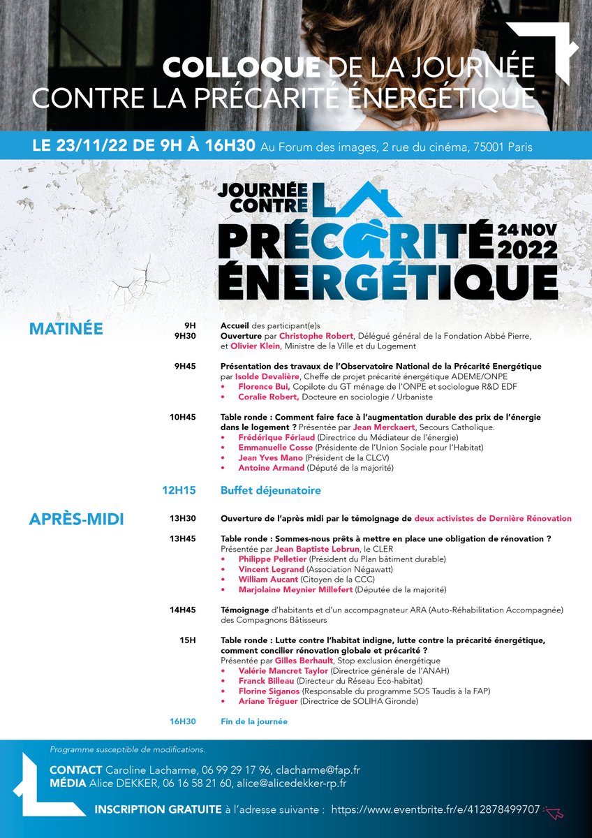 JCPE_fr's tweet photo. 📆COLLOQUE NATIONAL - 23 NOVEMBRE 2022

🗨Tables rondes autour des prix de l'énergie, des obligations de rénovation et de l'accompagnement, découvrez le programme;
👉Inscriptions https://t.co/qAwihOufQt https://t.co/A3ogTId91v