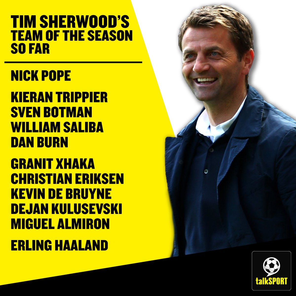 ✅ Five #NUFC players
👀 Two #AFC stars
❌ No players from #LFC or #CFC

What do you make of Tim Sherwood’s Team of the Premier League so far? 🤔