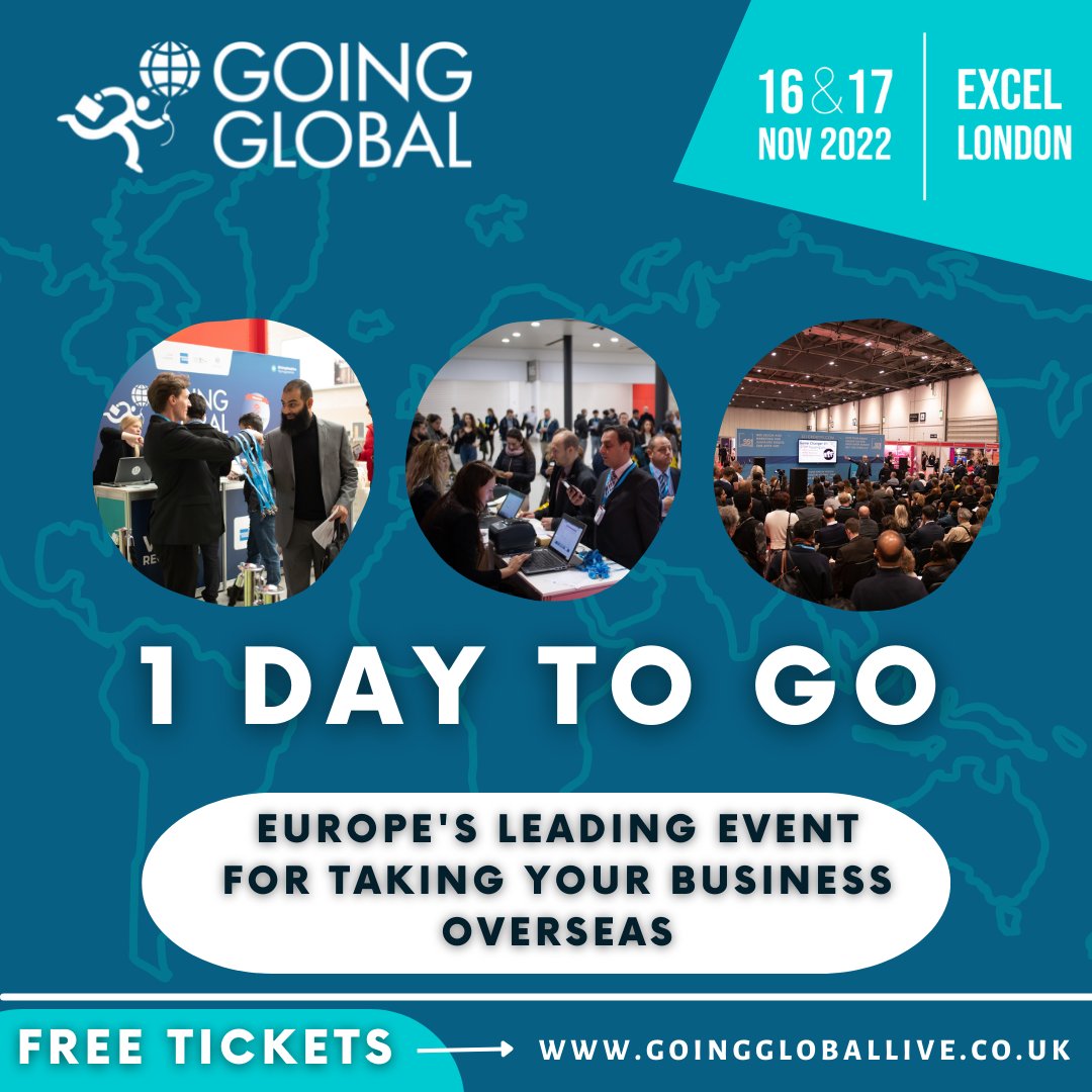 GoingGlobalLive's tweet photo. There is just one day remaining til Going Global Live 2022
⁠
This Wednesday and Thursday we play host to our largest number of attendees yet!

This is your very last chance to take advantage, get your free ticket right here: https://t.co/h8wzj5FJoF https://t.co/wPmTJ0YOzs