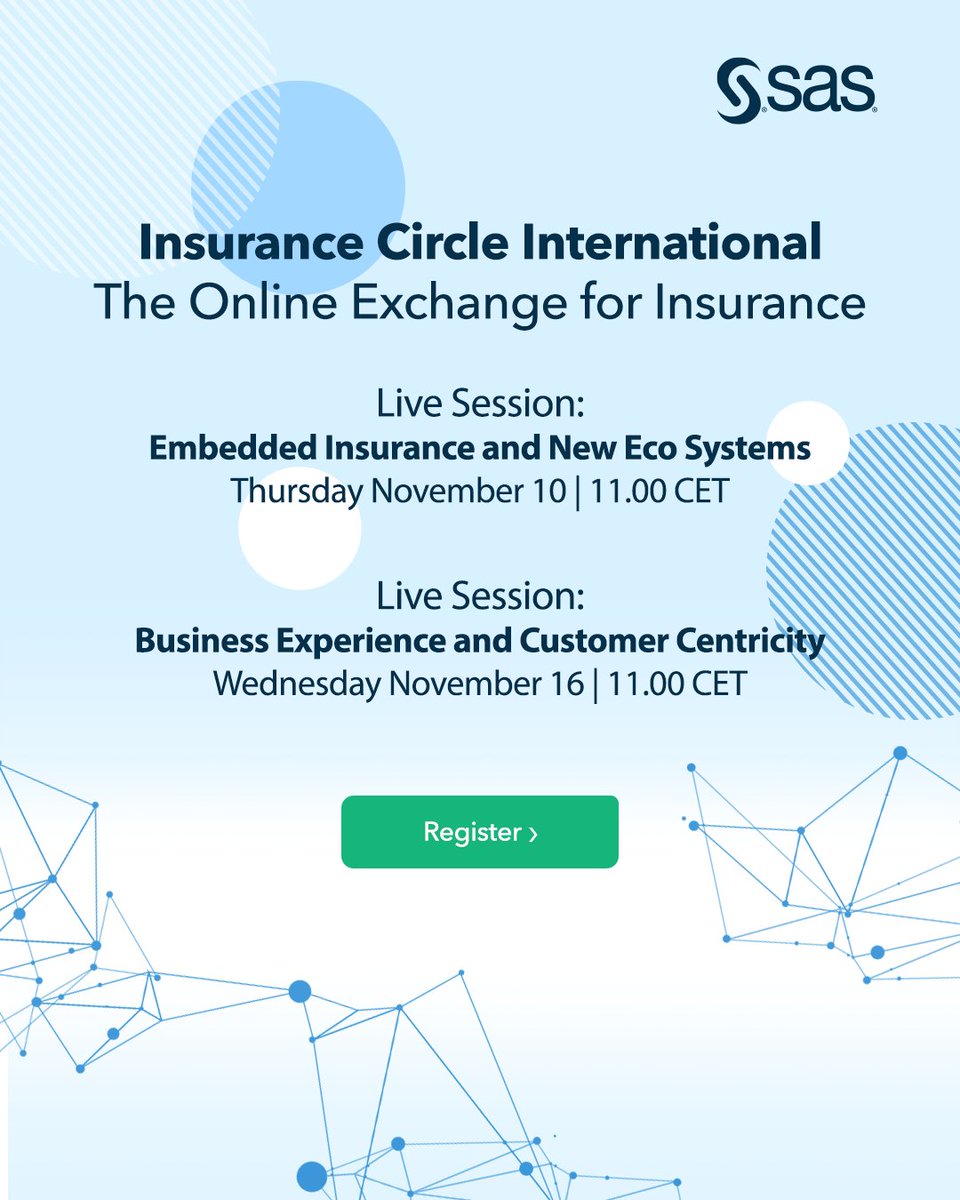 SAS_DACH's tweet photo. Verpassen Sie nicht den Insurance Circle International.
Holen Sie sich die inspirierendsten Impulse von Branchenführern als Ausgangspunkt für eine gemeinsame Diskussion. Morgen findet die letzte 60-minütigen Session dazu statt. Jetzt hier anmelden:
👉 https://t.co/WtJfebEaCf https://t.co/ep8mlyb5LJ