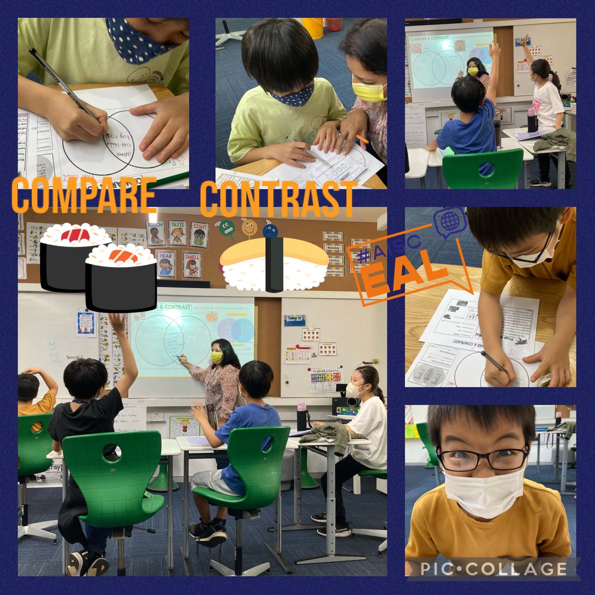 SabrinaKim6's tweet image. Comparing and Contrasting sushi and kimbap in our grade 4 WLE class created a lot of fun and a deep understanding of language and content. Using what they know to help them develop their language and  their laughter! #AISCEAL #AISCElementary #AISCGrade4