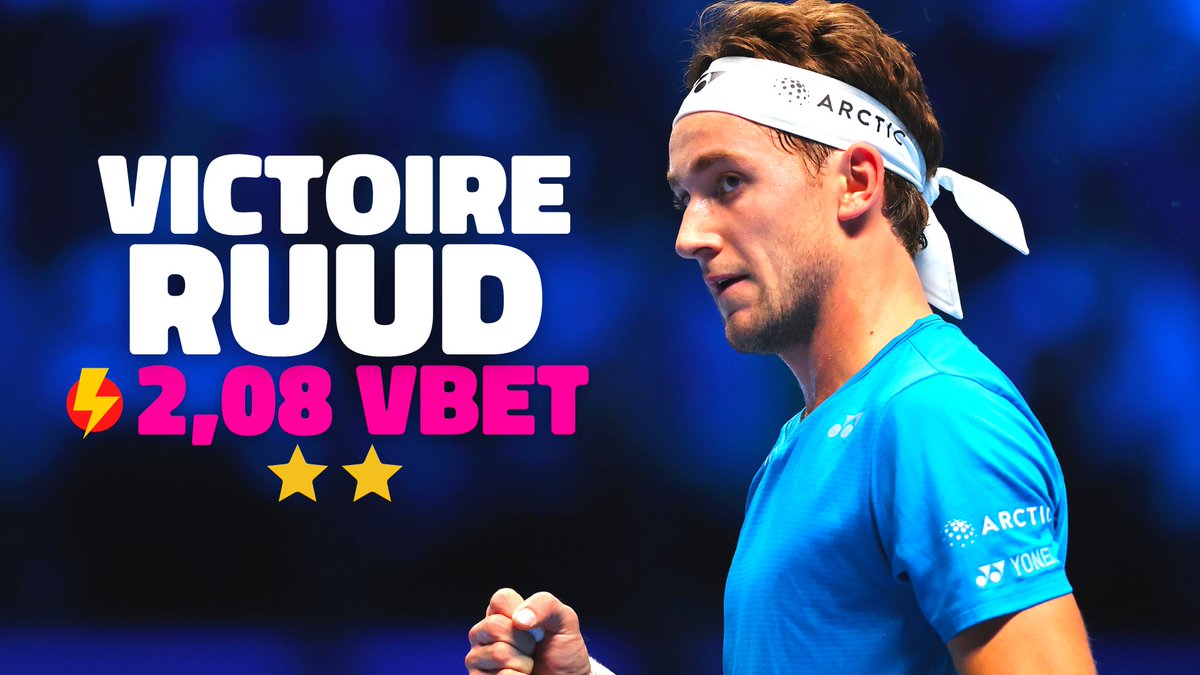 #ATPFinals 

Ruud 🇳🇴
📕 vbet ⚡@ 2,08
⭐⭐

Casper a été très solide face à FAA avec zéro balle de break obtenu par Félix sur le service efficace de Ruud. On attend ici un Ruud plus serein que Taylor. 

❤️ (pour le soutien)
#TeamParieur