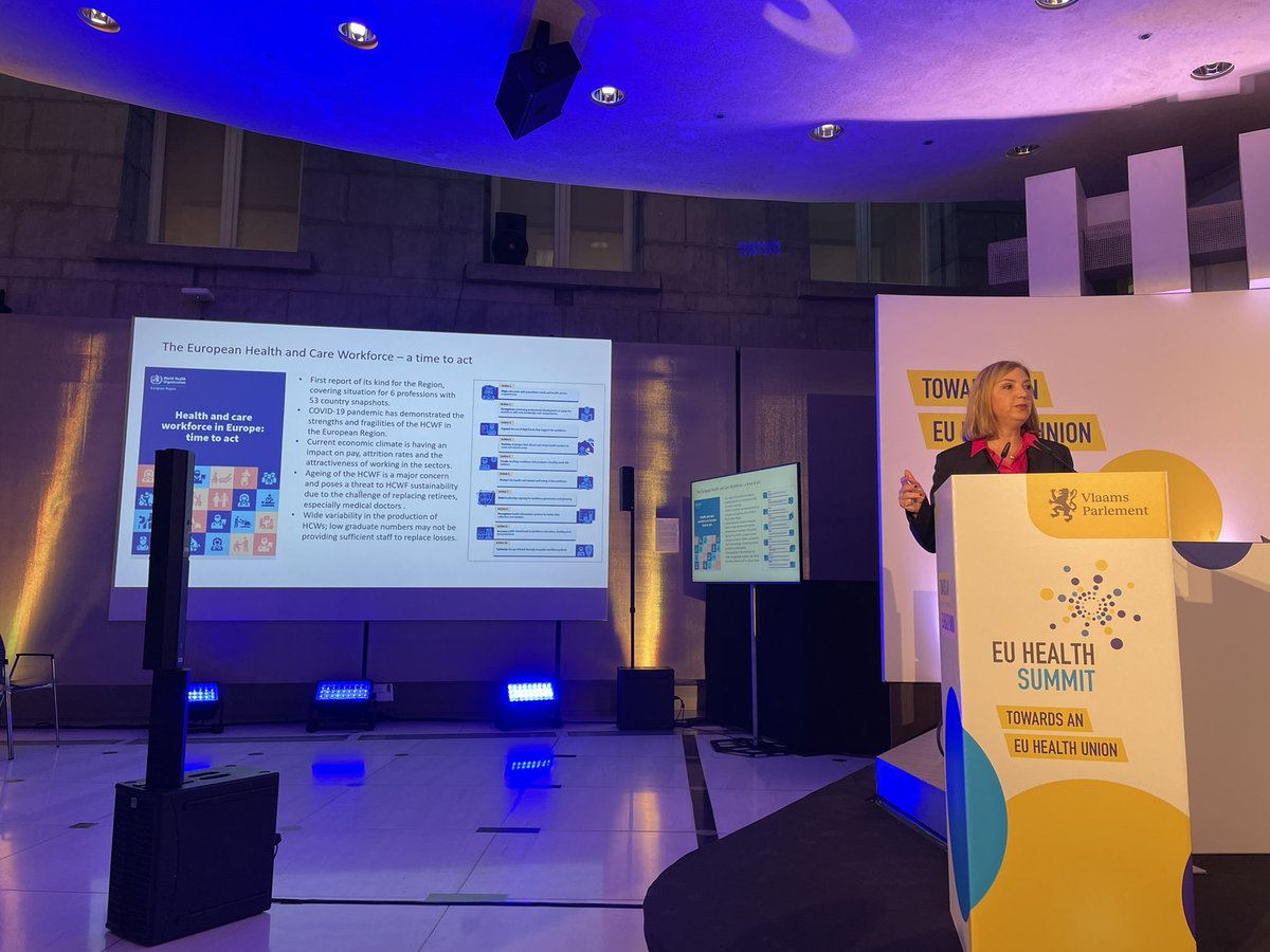 NathalieMoll's tweet photo. “Without #healthforce we cannot implement any #policies in #health. We need to take action at the highest level to support & protect #healthcareworkers now. #EU has a key role to play & take forward” @natasha_azzmus 10 recommendations by @WHOatEU #EUHealth Summit @Vision4Health https://t.co/w8hy9BvNtS