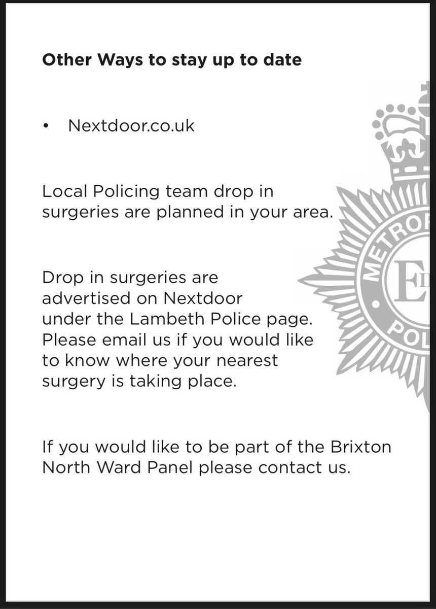 🚨Attention: Brixton North Community🚨 You are invited to attend, the first (virtual) Brixton North Ward Panel, on Thursday 24th November, at 6pm 📝 Please email: ASMailbox-.BrixtonNorth@Met.Police.uk for more information & the joining link 🤓 #WorkingTogether 🤝 #OnYourSide 🌹