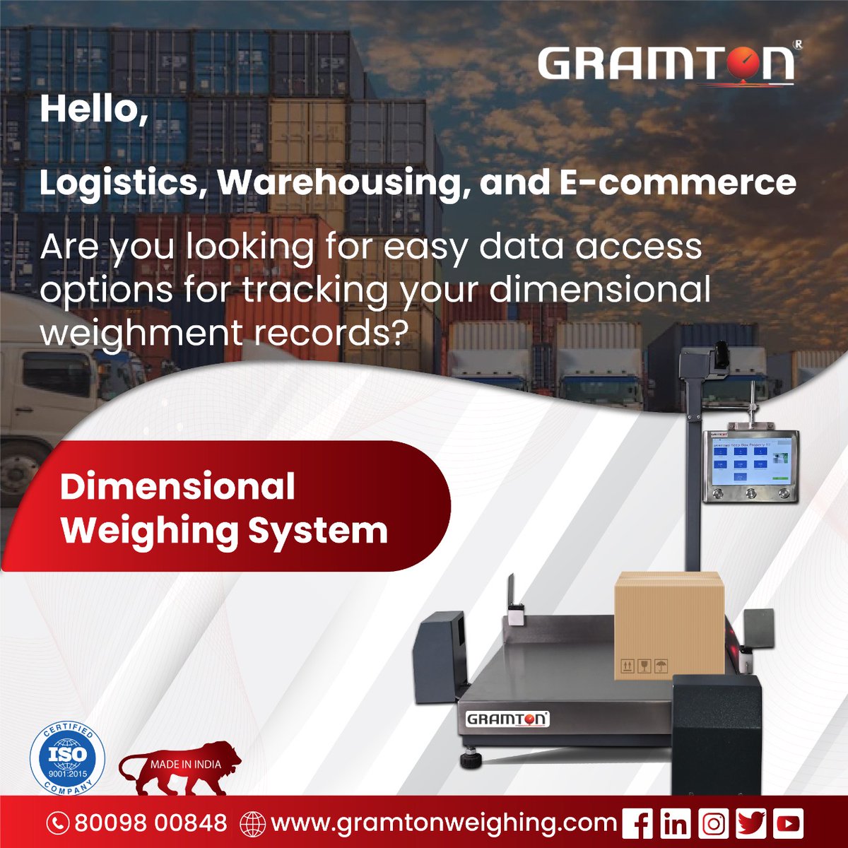 GramtonAuto's tweet photo. Get this DWS solution right away to make your weighing operations simpler. For the dimensional weighing of the shipments, the DWS machine from Gramton can fulfill its commitments to quality and customer service.

https://t.co/iCX7FRPV5U

#gramton #electronicweighingscale https://t.co/A5ZnpXEbse