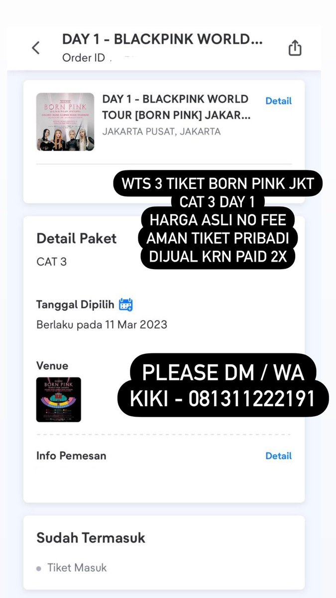 WTS 3 TIKET #BORNPINKJakarta CAT 3 DAY 1
HARGA ASLI NO FEE
MILIK PRIBADI
#blackpink #wts