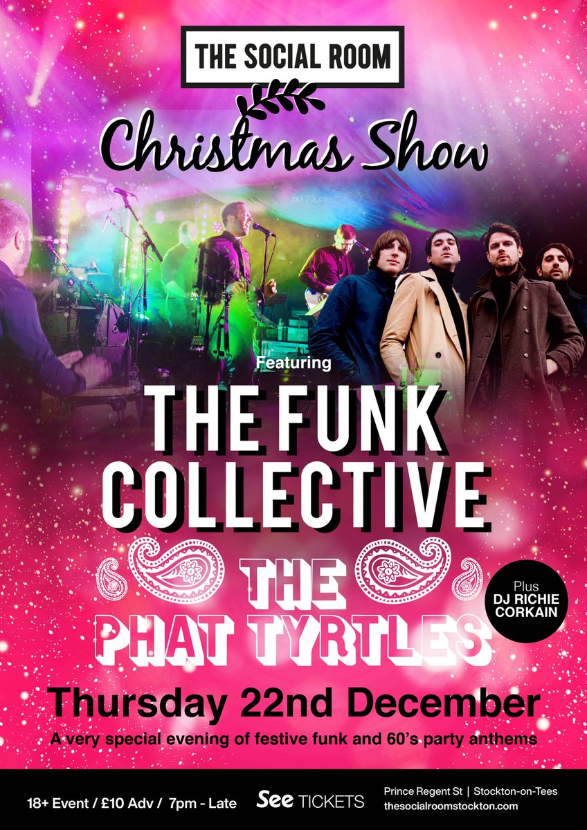 SocialStockton's tweet photo. Ladies and Gentlemen we’ve only gone and done it🙌

We got @Funk_Collective and @phat_tyrtles playing a double headline special in what promises to be a festive feast of live entertainment and good times 🎄

Advanced Tickets on sale now ⬇️
🎫https://t.co/2rfm1tQwc2 https://t.co/6ewk9QtmdR