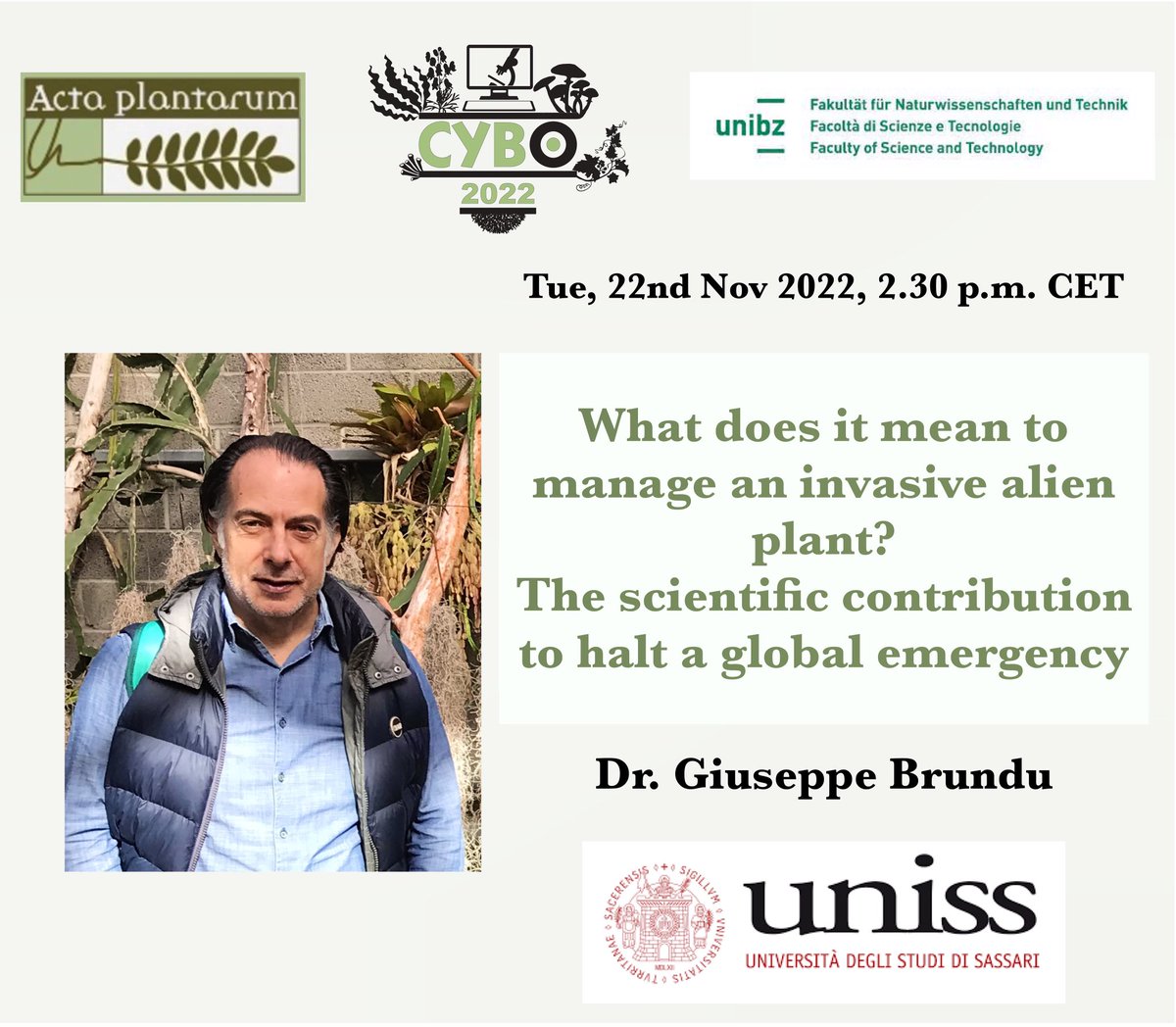 We are all thrilled about the upcoming conference but don’t forget that there are still a few free #webinars to attend! The next one, on Nov 22nd by Dr. Brundu will explore how to manage an #invasive alien #plant. Visit the website (unibz.it/en/events/1393…) to register!
