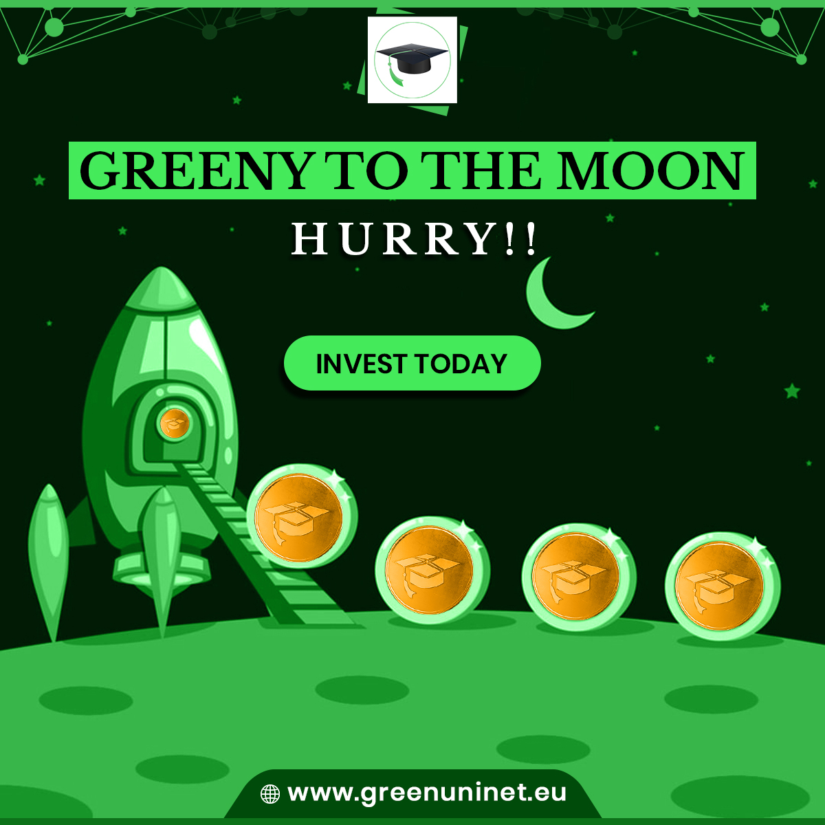 #GREENY to the Moon🚀🚀

Hurry!!

Invest now:👉 greenuninet.eu/sale/
.
.
.
.
#greenuninetwork #crypto #cryptocurrency #cryptoinvesting #tokensale #publicsale #cryptoinvestors #cryptomarket