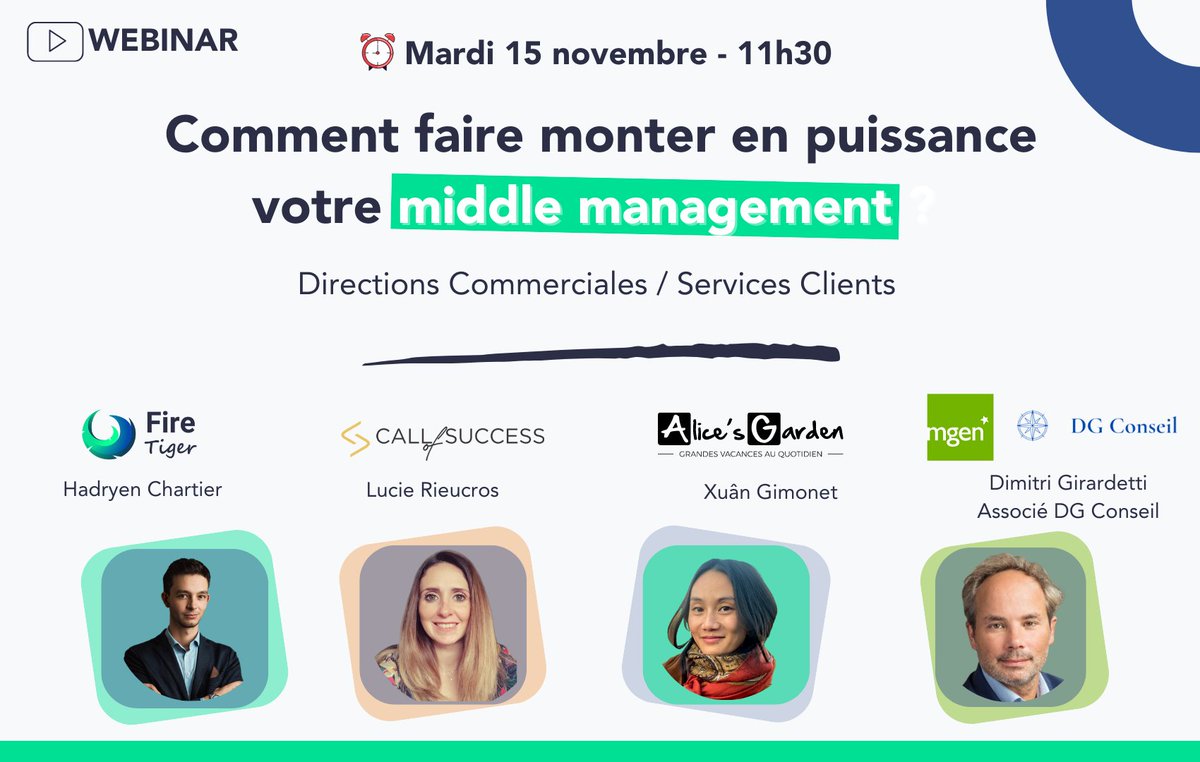 📺 [WEBINAR] Vous souhaitez découvrir comment accompagner au mieux vos middle managers dans les défis auxquels ils font face ?

⏰On se retrouve à 11h30 pour en parler, en compagnie de Lucie Rieucros ( CALLOFSUCCESS )

👉🏼 bit.ly/3UgXKEd