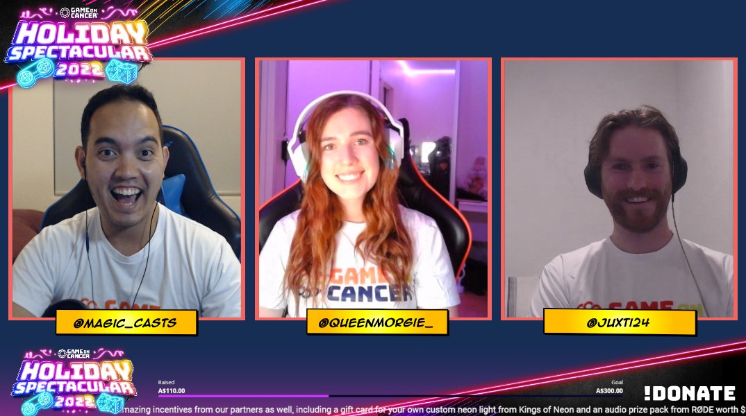 GameOn_Cancer's tweet image. 🔴 The Game On Cancer team is live playing Fall Guys and Rocket League to kick off the #HolidaySpectacular ! Join @Magic_Casts, @QueenMorgie_ and @juxti24 to raise funds for cancer research! Come say hi 🥰 twitch.tv/gameoncancer