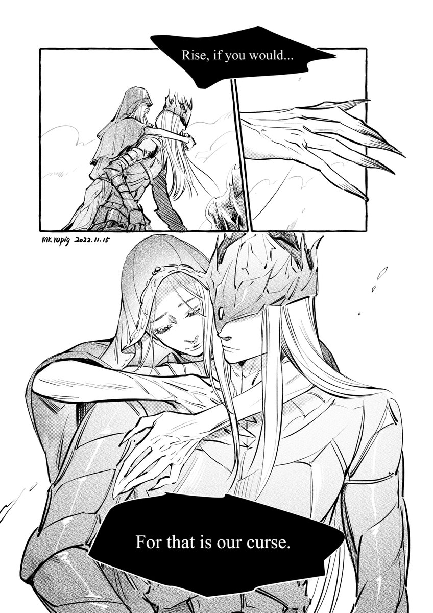 mr_ropig's tweet photo. 【二創】双王子
「だから、どうぞ立ってください
…それが、私たちの呪いです。」

#DarkSouls3 #TwinPrinces #双王子 #二次創作 https://t.co/cMjMf3cXSs