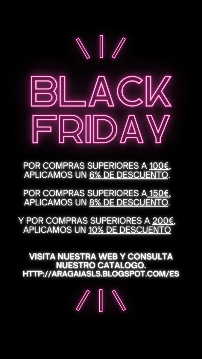 ¡¡OFERTA DEL BLACK FRIDAY!!
Queremos compartir con vosotros nuestra nueva oferta del BLACK FRIDAY, Disfrutadla y compartirla con todos vuestros amigos!
NUESTRA WEB: aragaiasls.blogspot.com.es
(Oferta valida hasta el 29/11/2022)