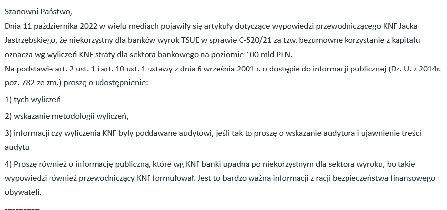 aszczesniak79's tweet photo. @uknf nie udzielił w terminie odpowiedzi na pytania o wyliczenia 100 MLD "strat". 
Wolą nie odpowiedzieć, bo by musieli przyznać, że wprowadzali sędziów #TSUE w błąd. 
Gdyby takie zagrożenie istniało to KNF musiałby ponieść odpowiedzialność za zaniechania swoich obowiązków. https://t.co/93atvhiZjc