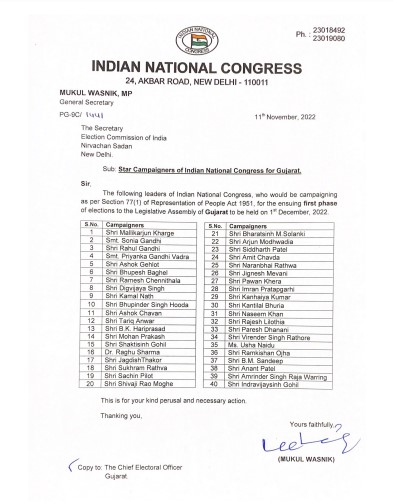 વિધાનસભાની ચૂંટણી માટે કોંગ્રેસ પક્ષના સ્ટાર પ્રચારકો તરીકે પસંદગી પામેલા તમામ હોદ્દેદારોને ખૂબ ખૂબ અભિનંદન

#કોંગ્રેસ_આવે_છે