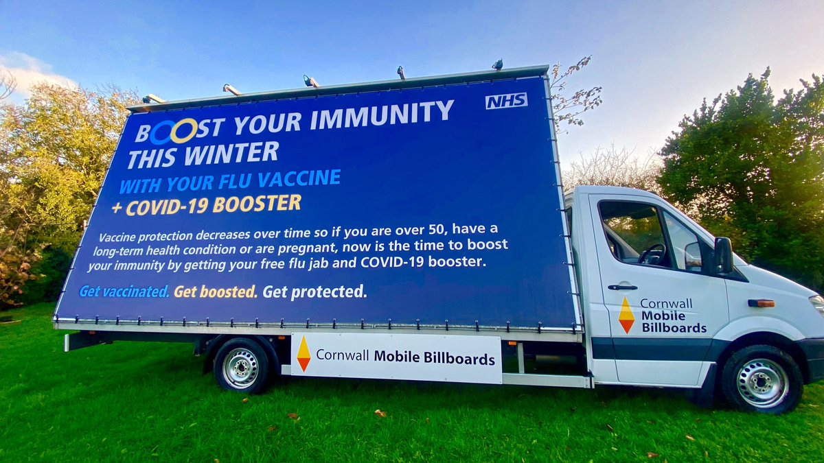 corn_billboards's tweet photo. Please 👁Look👁 out for the @NHSuk Advan today at Camborne 😀BOOST YOUR IMMUNITY THIS WINTER 😀with your Flu Vaccine &amp; Covid -19 Booster 
#GetVaccinated #getboosted #getprotected https://t.co/S9y79OexNe