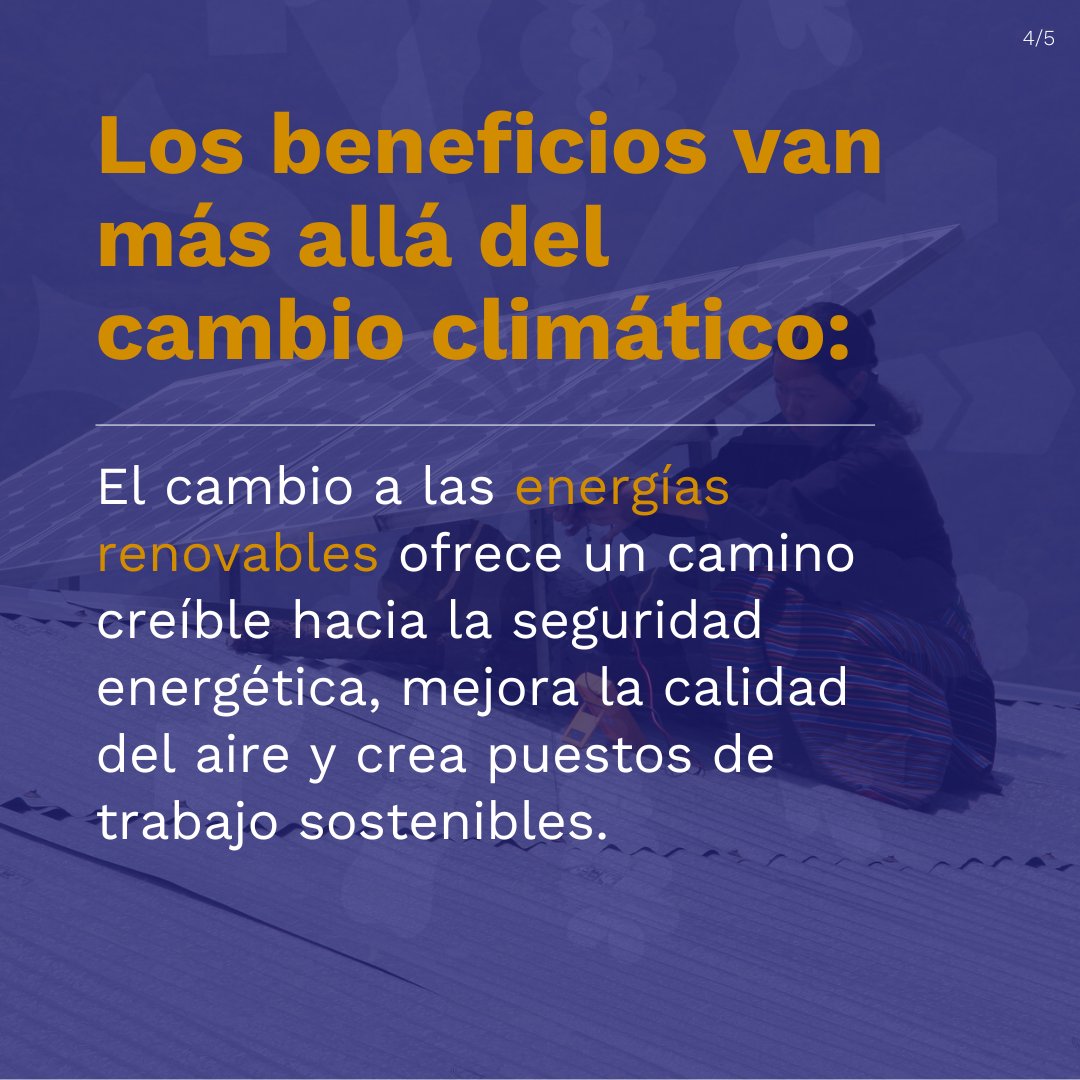 CMNUCC's tweet photo. 💡Hoy es el día de la #energía en la #COP27 de Sharm el Sheij.

↘️ Reducción de emisiones
🔌 Seguridad energética
 💨Mejora de la calidad del aire
👷‍♀️Creación de puestos de trabajo sostenibles...

...la lista de beneficios del cambio a las #renovables es larga.

👇✍️ @IEA