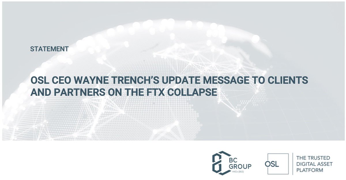 osldotcom's tweet photo. @osldotcom CEO Wayne Trench’s update message to clients and partners on the FTX collapse: 

https://t.co/GS16L6YQHu https://t.co/Kclase5O3w