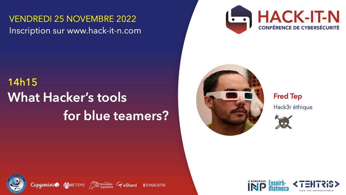 hack_it_n's tweet photo. [SAVE THE DATE] 

Tous les pentesters les utilisent, mais ils restent trop peu connus des #BlueTeam : parlons de la suite des PEAS &amp; de #Bloodhound ! 

🗓 25/11 à 14h15
📍 En présentiel ou online
👉 Inscription : https://t.co/aDl6n82Kzb

#LinPEAS, #WinPEAS #MacPEAS #cybersecurite https://t.co/cibYm67vsT