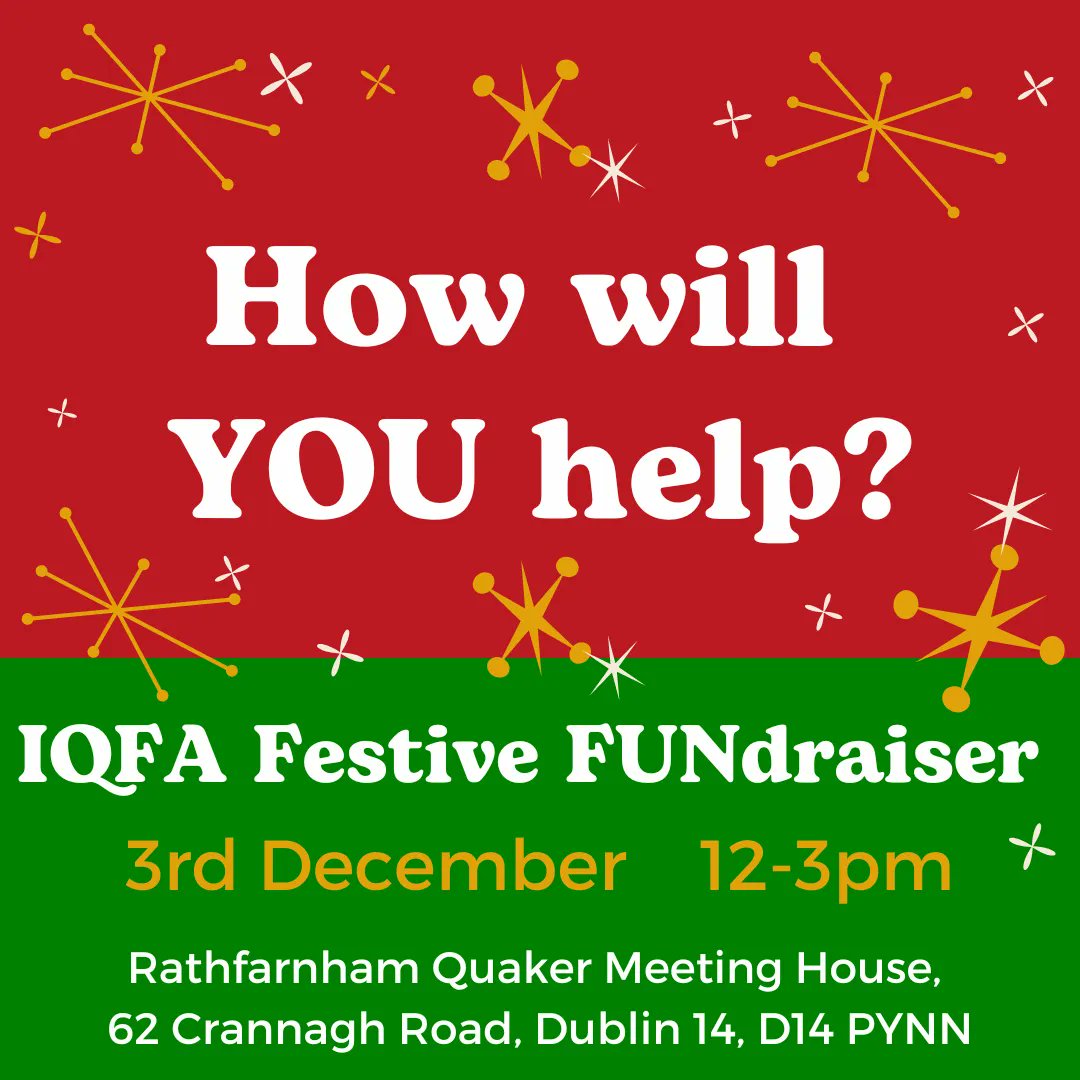 QuakerIreland's tweet photo. Leinster Friends! Have you decided how you will help the #IQFA Festive FUNdraiser be a success? You could bake, make crafts, donate books, CDs or plants ... or you could help out on a stall. It's up to you 🙂
#QuakersIreland #FaithInAction https://t.co/ARAAbHyMsZ