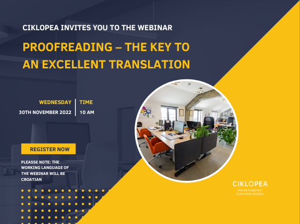 ciklopea's tweet photo. New Webinar: Proofreading – The Key to an Excellent Translation

Register by clicking at the link below and you will receive the Zoom link by email prior to the event. 
https://t.co/RrensAPkbL  

#translation #work #ciklopeawebinar #proofreading https://t.co/6KUsRCYa3v