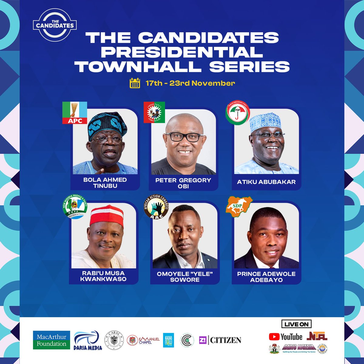 TheCandidatesNG's tweet photo. Which presidential candidate has the best plan for Nigeria? Find out on The Candidates. To join the conversation live, register here: https://t.co/HHDyfExYn4
#NGTheCandidates #nigeriaelection2023 https://t.co/vTVyQBG0cn